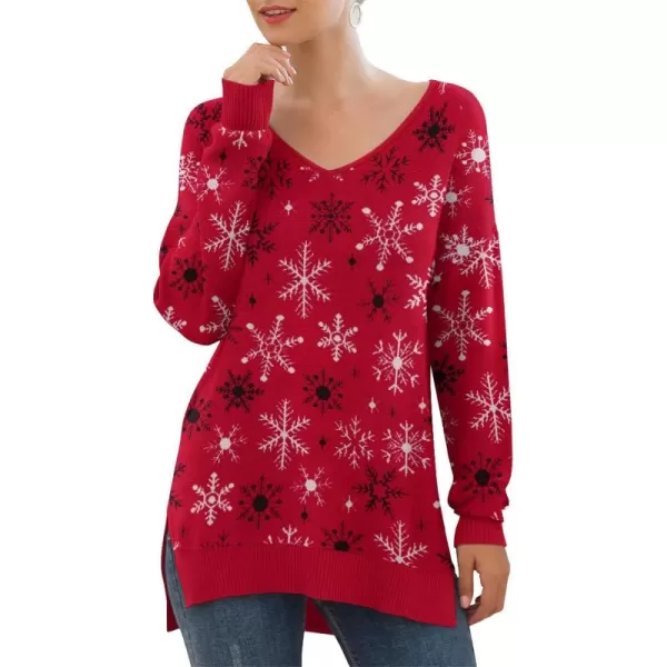 GRECERELLE Women's V-Neck Long Sleeve Side Split Loose Casual Knit Pullover Sweater Blouse