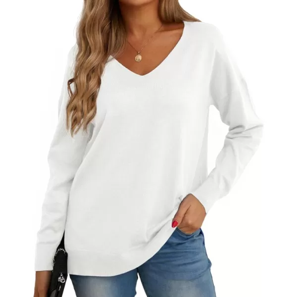 GRECERELLE Women's V-Neck Long Sleeve Side Split Loose Casual Knit Pullover Sweater Blouse