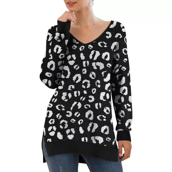 GRECERELLE Women's V-Neck Long Sleeve Side Split Loose Casual Knit Pullover Sweater Blouse