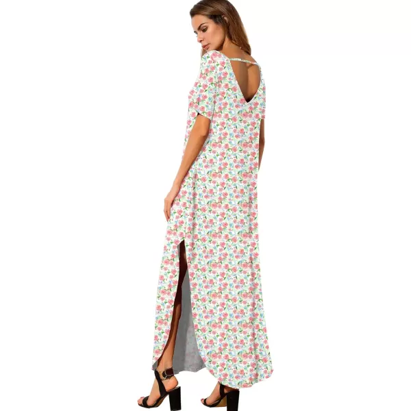 GRECERELLE Women's Casual Loose Pocket Long Dress Short Sleeve Split Maxi Dresses