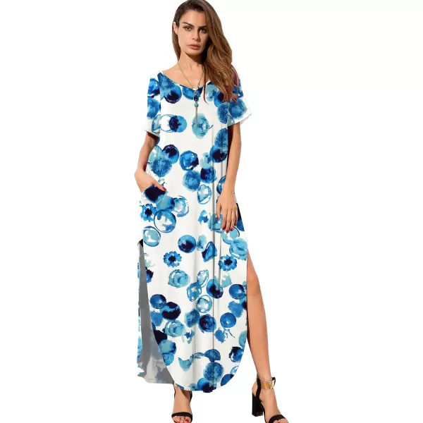GRECERELLE Women's Casual Loose Pocket Long Dress Short Sleeve Split Maxi Dresses