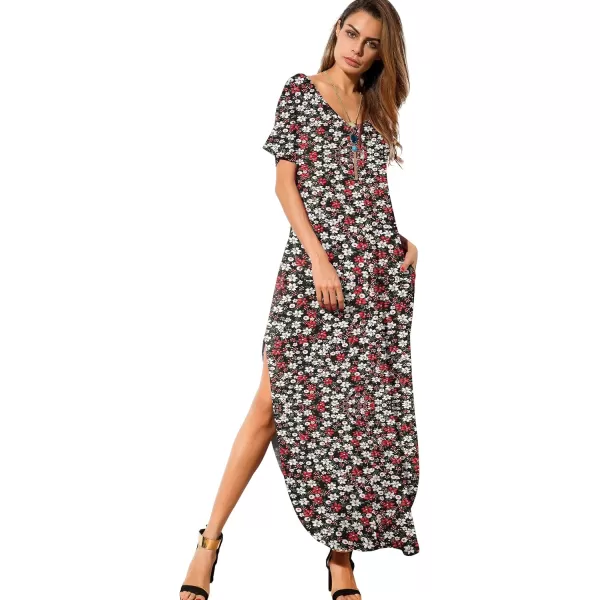 GRECERELLE Women's Casual Loose Pocket Long Dress Short Sleeve Split Maxi Dresses