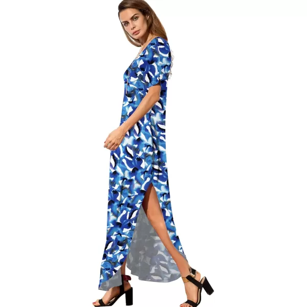 GRECERELLE Women's Casual Loose Pocket Long Dress Short Sleeve Split Maxi Dresses