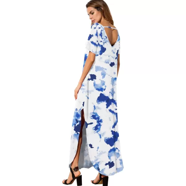 GRECERELLE Women's Casual Loose Pocket Long Dress Short Sleeve Split Maxi Dresses