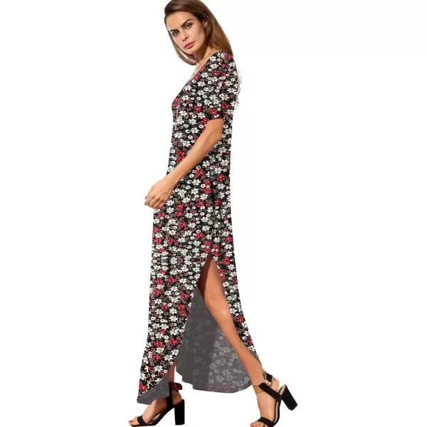 GRECERELLE Women's Casual Loose Pocket Long Dress Short Sleeve Split Maxi Dresses