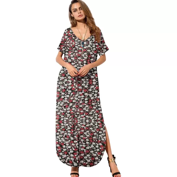 GRECERELLE Women's Casual Loose Pocket Long Dress Short Sleeve Split Maxi Dresses