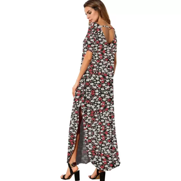 GRECERELLE Women's Casual Loose Pocket Long Dress Short Sleeve Split Maxi Dresses