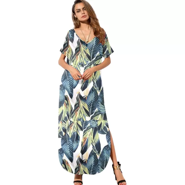 GRECERELLE Women's Casual Loose Pocket Long Dress Short Sleeve Split Maxi Dresses