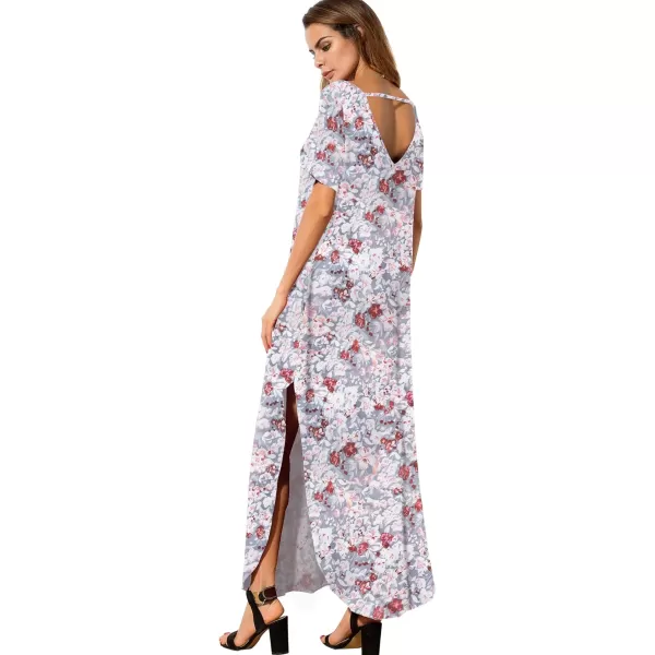 GRECERELLE Women's Casual Loose Pocket Long Dress Short Sleeve Split Maxi Dresses