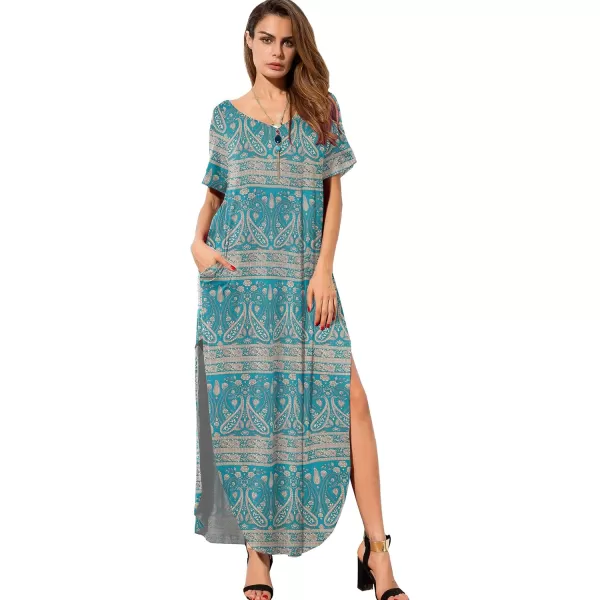 GRECERELLE Women's Casual Loose Pocket Long Dress Short Sleeve Split Maxi Dresses