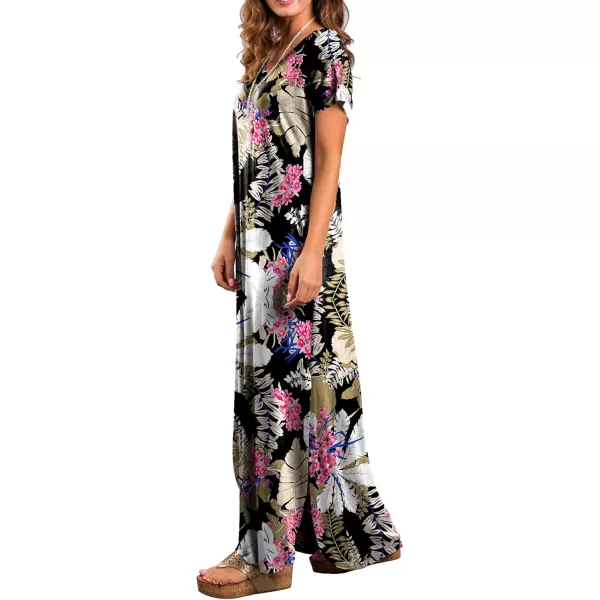 GRECERELLE Women's Casual Loose Pocket Long Dress Short Sleeve Split Maxi Dresses