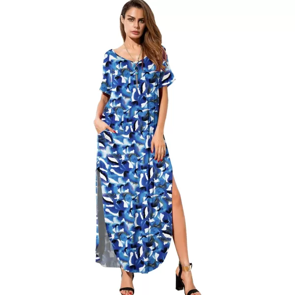 GRECERELLE Women's Casual Loose Pocket Long Dress Short Sleeve Split Maxi Dresses