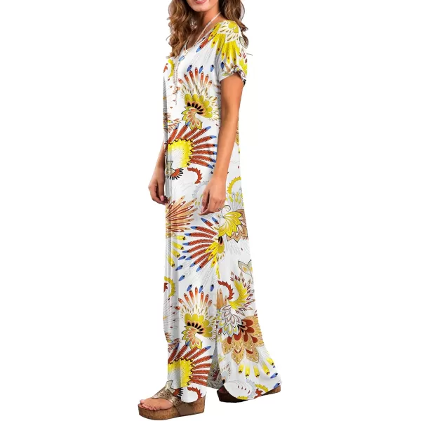 GRECERELLE Women's Casual Loose Pocket Long Dress Short Sleeve Split Maxi Dresses