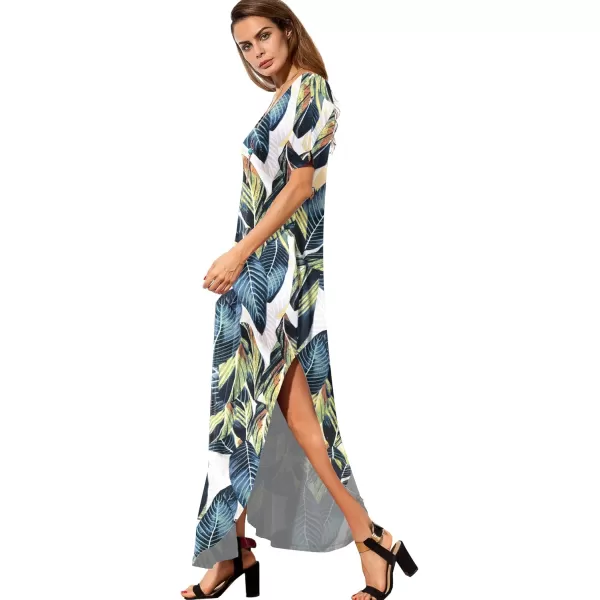 GRECERELLE Women's Casual Loose Pocket Long Dress Short Sleeve Split Maxi Dresses