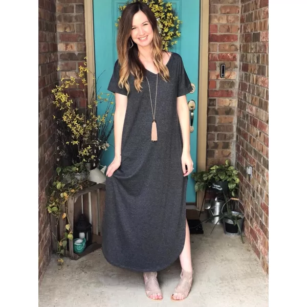GRECERELLE Women's Casual Loose Pocket Long Dress Short Sleeve Split Maxi Dresses