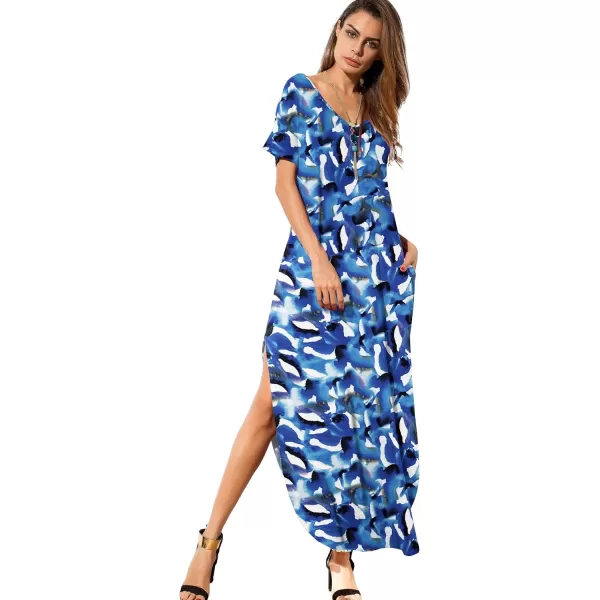 GRECERELLE Women's Casual Loose Pocket Long Dress Short Sleeve Split Maxi Dresses