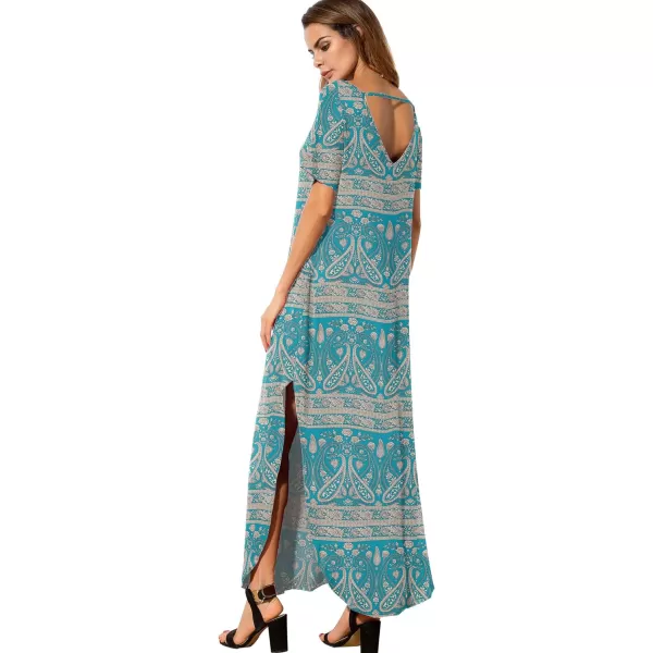 GRECERELLE Women's Casual Loose Pocket Long Dress Short Sleeve Split Maxi Dresses