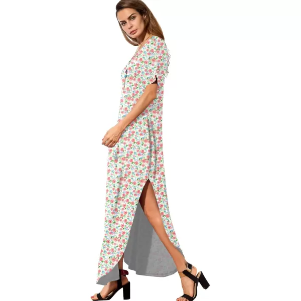 GRECERELLE Women's Casual Loose Pocket Long Dress Short Sleeve Split Maxi Dresses