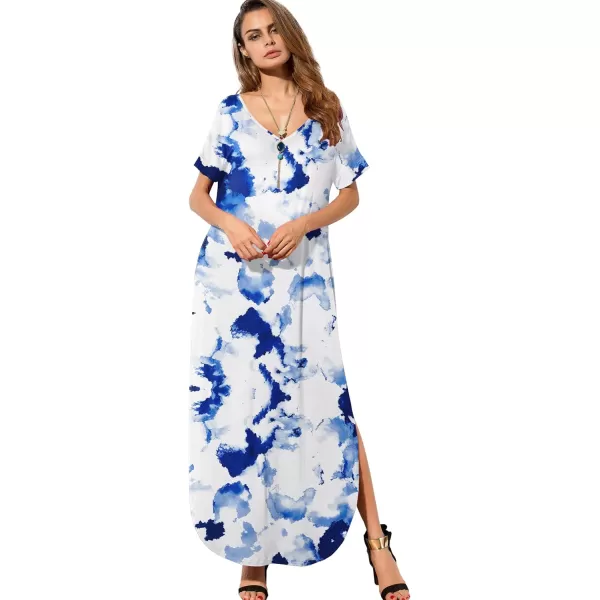 GRECERELLE Women's Casual Loose Pocket Long Dress Short Sleeve Split Maxi Dresses