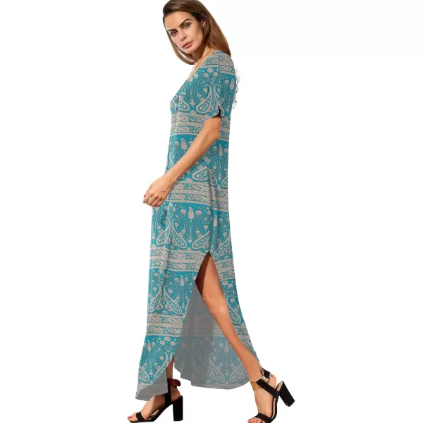 GRECERELLE Women's Casual Loose Pocket Long Dress Short Sleeve Split Maxi Dresses