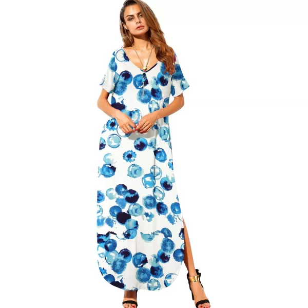 GRECERELLE Women's Casual Loose Pocket Long Dress Short Sleeve Split Maxi Dresses