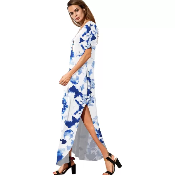 GRECERELLE Women's Casual Loose Pocket Long Dress Short Sleeve Split Maxi Dresses
