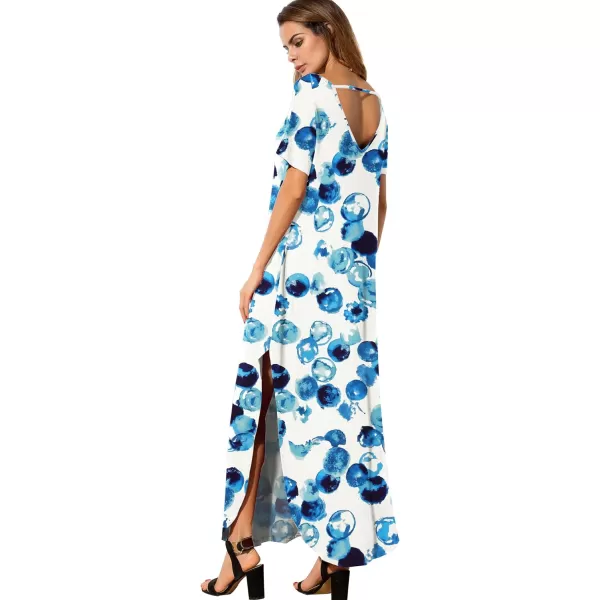 GRECERELLE Women's Casual Loose Pocket Long Dress Short Sleeve Split Maxi Dresses