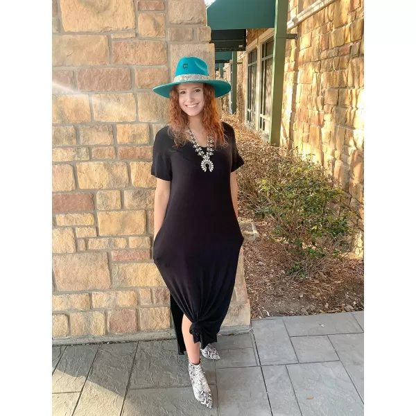 GRECERELLE Women's Casual Loose Pocket Long Dress Short Sleeve Split Maxi Dresses
