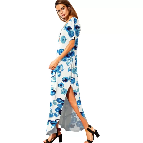 GRECERELLE Women's Casual Loose Pocket Long Dress Short Sleeve Split Maxi Dresses