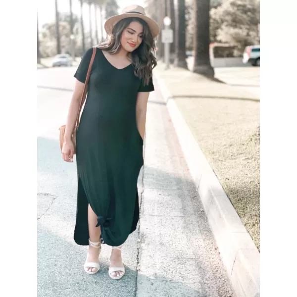 GRECERELLE Women's Casual Loose Pocket Long Dress Short Sleeve Split Maxi Dresses