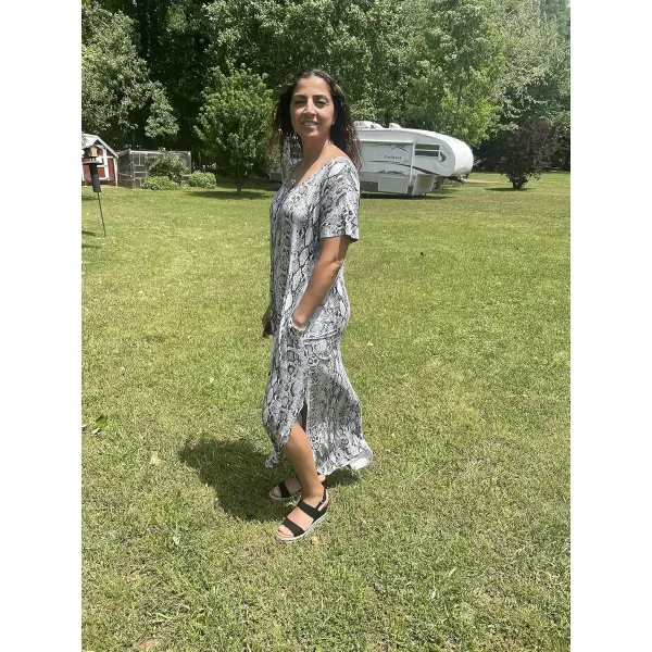 GRECERELLE Women's Casual Loose Pocket Long Dress Short Sleeve Split Maxi Dresses