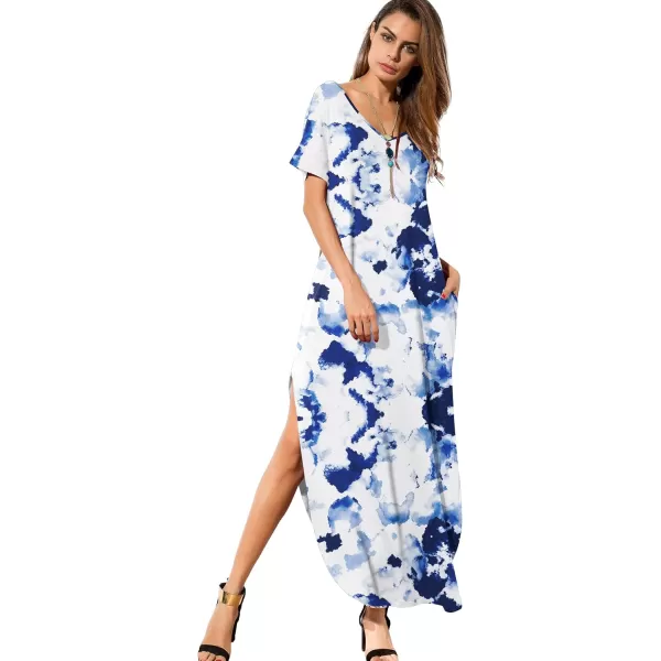 GRECERELLE Women's Casual Loose Pocket Long Dress Short Sleeve Split Maxi Dresses