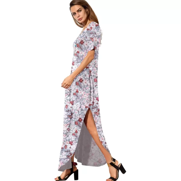 GRECERELLE Women's Casual Loose Pocket Long Dress Short Sleeve Split Maxi Dresses