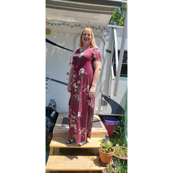 GRECERELLE Women's Casual Loose Pocket Long Dress Short Sleeve Split Maxi Dresses