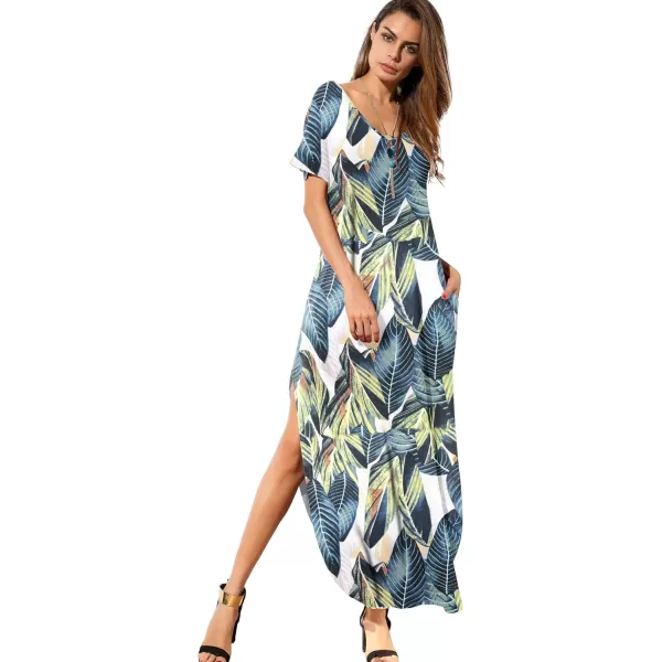 GRECERELLE Women's Casual Loose Pocket Long Dress Short Sleeve Split Maxi Dresses