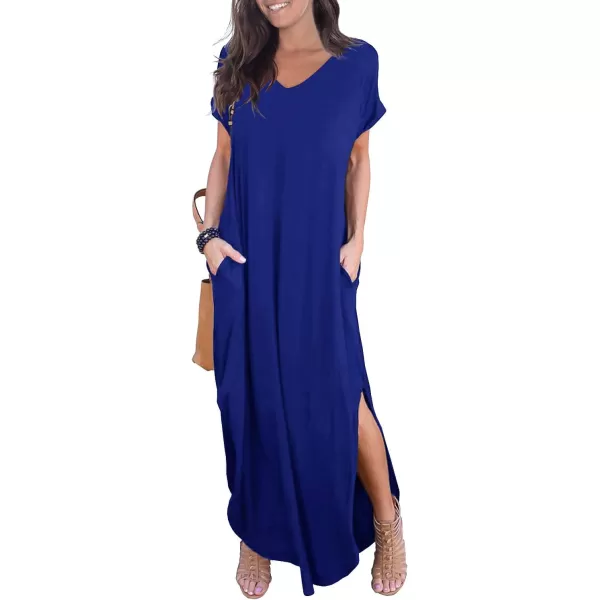 GRECERELLE Women's Casual Loose Pocket Long Dress Short Sleeve Split Maxi Dresses