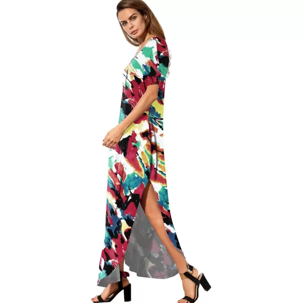 GRECERELLE Women's Casual Loose Pocket Long Dress Short Sleeve Split Maxi Dresses