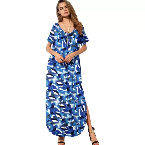 GRECERELLE Women's Casual Loose Pocket Long Dress Short Sleeve Split Maxi Dresses