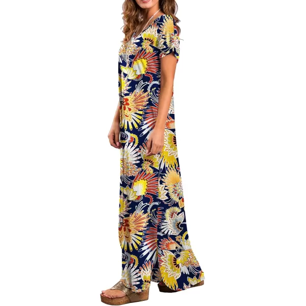 GRECERELLE Women's Casual Loose Pocket Long Dress Short Sleeve Split Maxi Dresses
