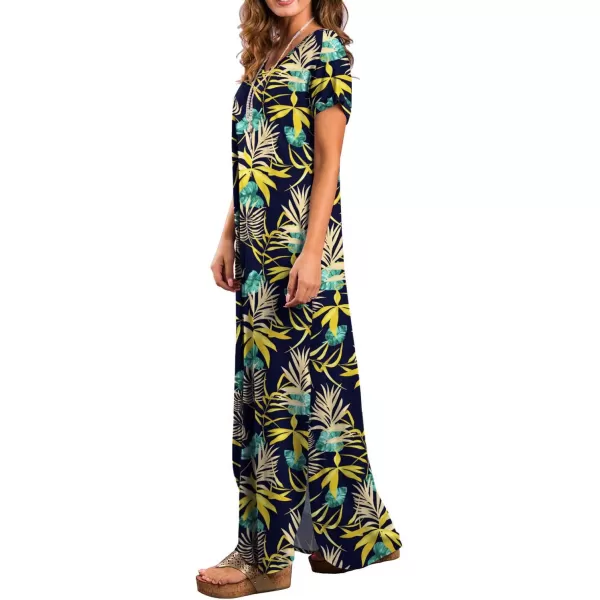 GRECERELLE Women's Casual Loose Pocket Long Dress Short Sleeve Split Maxi Dresses