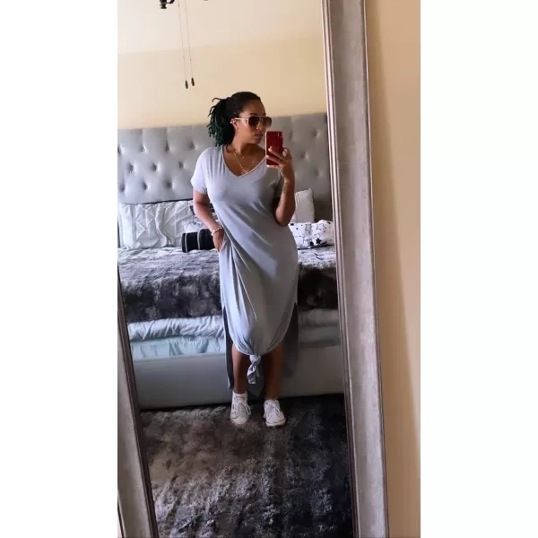 GRECERELLE Women's Casual Loose Pocket Long Dress Short Sleeve Split Maxi Dresses