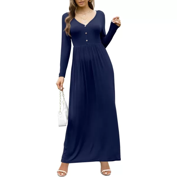 GRECERELLE Womens Maxi Dresses 2024 Long Sleeve V Neck Casual Button Boho Tshirt Long Dress with Pockets