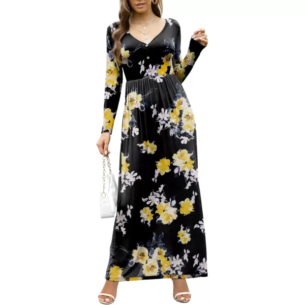 GRECERELLE Womens Maxi Dresses 2024 Long Sleeve V Neck Casual Button Boho Tshirt Long Dress with Pockets