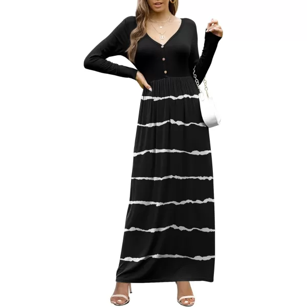 GRECERELLE Womens Maxi Dresses 2024 Long Sleeve V Neck Casual Button Boho Tshirt Long Dress with Pockets