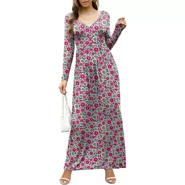 GRECERELLE Womens Maxi Dresses 2024 Long Sleeve V Neck Casual Button Boho Tshirt Long Dress with Pockets