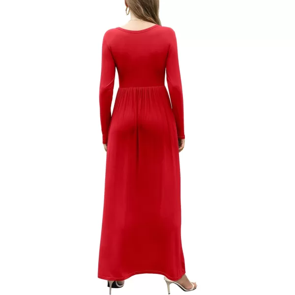 GRECERELLE Womens Maxi Dresses 2024 Long Sleeve V Neck Casual Button Boho Tshirt Long Dress with Pockets