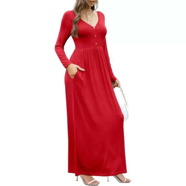 GRECERELLE Womens Maxi Dresses 2024 Long Sleeve V Neck Casual Button Boho Tshirt Long Dress with Pockets