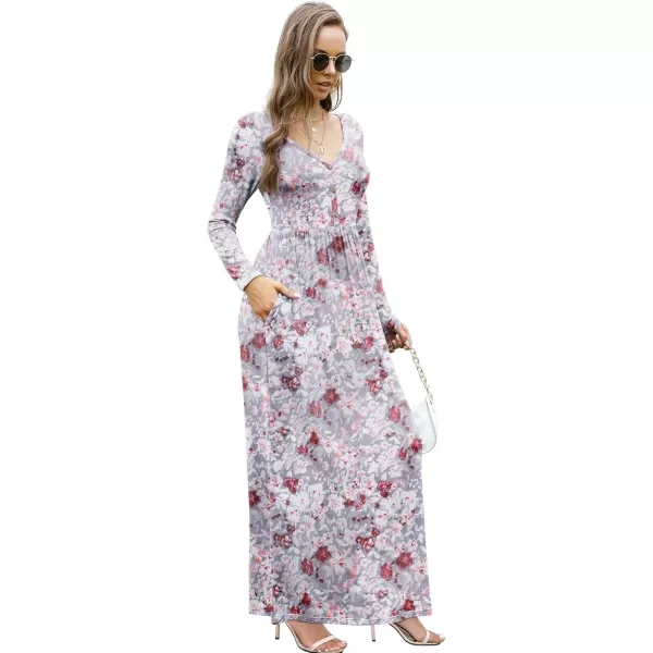 GRECERELLE Womens Maxi Dresses 2024 Long Sleeve V Neck Casual Button Boho Tshirt Long Dress with Pockets