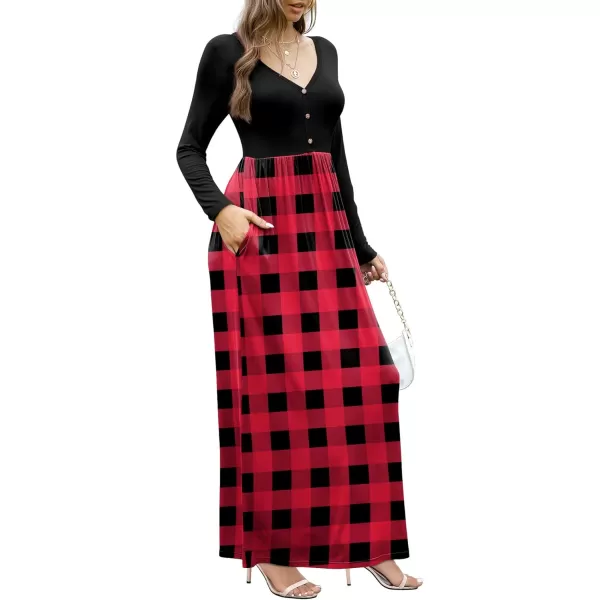 GRECERELLE Womens Maxi Dresses 2024 Long Sleeve V Neck Casual Button Boho Tshirt Long Dress with Pockets