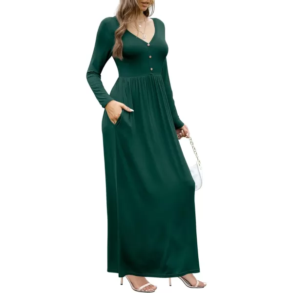 GRECERELLE Womens Maxi Dresses 2024 Long Sleeve V Neck Casual Button Boho Tshirt Long Dress with Pockets